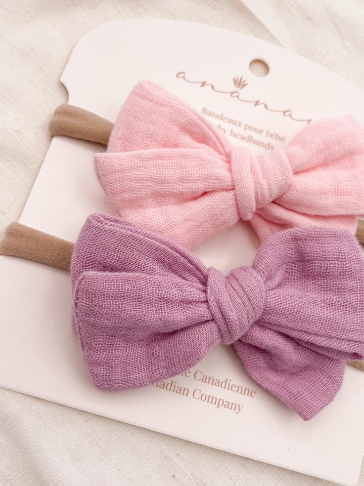 Muslin bows - Pink/Mauve